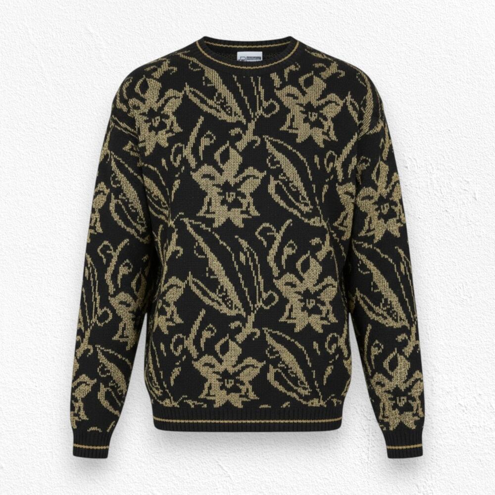 80s Vintage Gold Metallic Poinsettia Retro Crewneck USA Made Sweater Size 24W